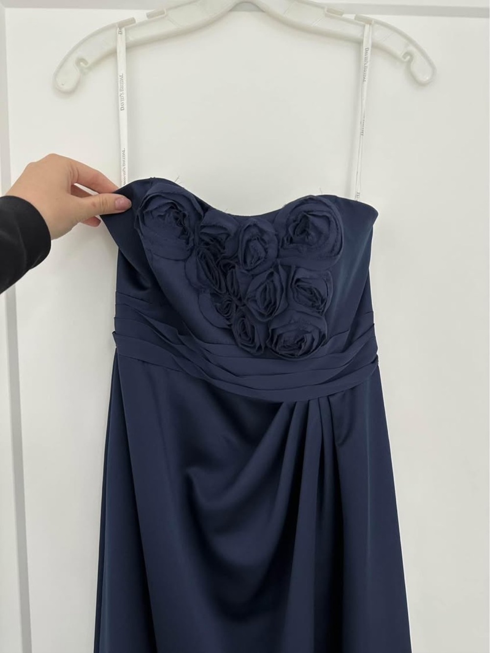 Strapless Navy Floral Appliqué Evening Dress